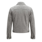 Men's Light Grey Suede Leather Trucker Jacket — Snap-Button Western Style in Premium Leather