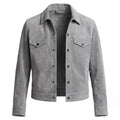Men's Light Grey Suede Leather Trucker Jacket — Snap-Button Western Style in Premium Leather
