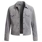 Men's Light Grey Suede Leather Trucker Jacket — Snap-Button Western Style in Premium Leather