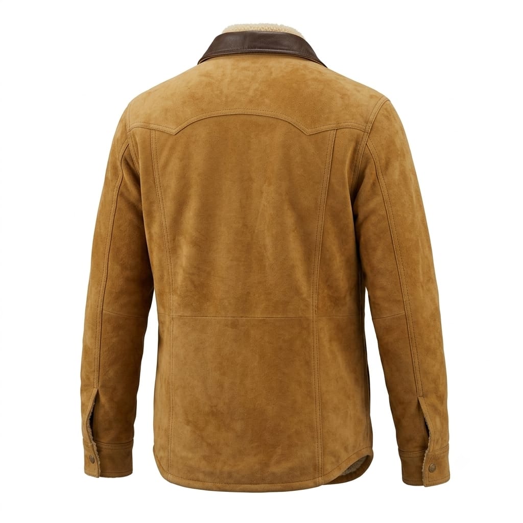 Men's Brown Premium Original Suede Leather Western Shirt — Contrast Collar Snap-Button in Premium Leather