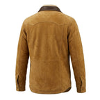 Men's Brown Premium Original Suede Leather Western Shirt — Contrast Collar Snap-Button in Premium Leather