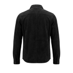 Men's Black Suede Snap-Button shirt — Slim-Fit No-Pocket in Premium Leather – leather jacket, back view – Kamercio