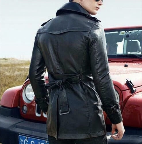 Men's Black Full-Grain Original Leather Asymmetric Jacket - Moto-Style Coat with Statement Hardware | Kamercio Leather