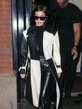 Black and White Colorblock Original Leather Coat - Statement Premium Long Trench for Women - Kamercio