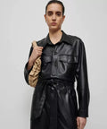 Black Leather Original Jumpsuit - Premium Full - Grain Leather Long - Sleeve Utility Jumpsuit for Women - Kamercio