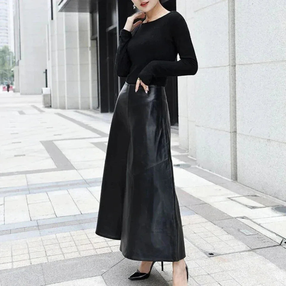 Black Original Leather Culottes - High - Waisted Wide Leg Genuine Premium Leather Trousers for Women - Kamercio