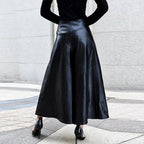 Black Original Leather Culottes - High - Waisted Wide Leg Genuine Premium Leather Trousers for Women - Kamercio