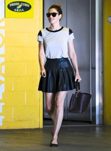 Black Original Leather Pleated Mini Skirt - High Waist Full Grain Leather Skirt for Women - Kamercio