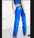 Blue Original Leather Pants - High - Waisted Wide Leg Genuine Premium Leather Trousers for Women - Kamercio