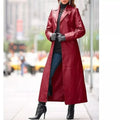 Burgundy Original Leather Maxi Coat - Long Button - Front Duster Premium Coat for Women - Kamercio