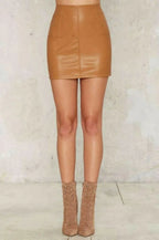Camel Original Leather Mini Skirt - High Waist Full Grain Premium Leather Skirt for Women - Kamercio