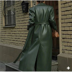 Emerald Green Original Leather Coat - Full - Grain Premium Long Trench Coat for Women - Kamercio