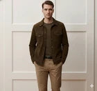 Men's Olive Green Suede Premium OriginalLeather Trucker Jacket