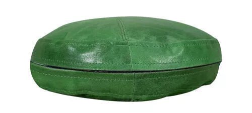 Green Original Leather Pouf - Handcrafted Round Ottoman Footstool - Kamercio