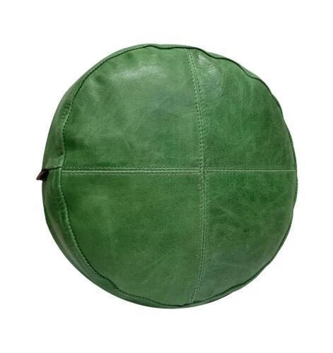 Green Original Leather Pouf - Handcrafted Round Ottoman Footstool - Kamercio