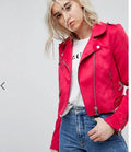 Women's Hot Pink Original Suede Leather Biker Jacket - Premium Fuchsia Moto Style
