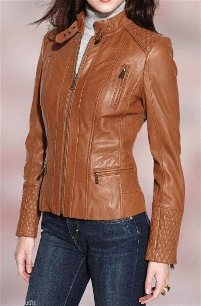 Tan Original Jacket Quilted Detailing – Premium Handcrafted Full-Grain Leather