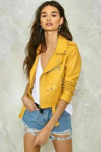 Premium Yellow Original Leather Biker Jacket - Full-Grain Premium Handcrafted Moto Jacket