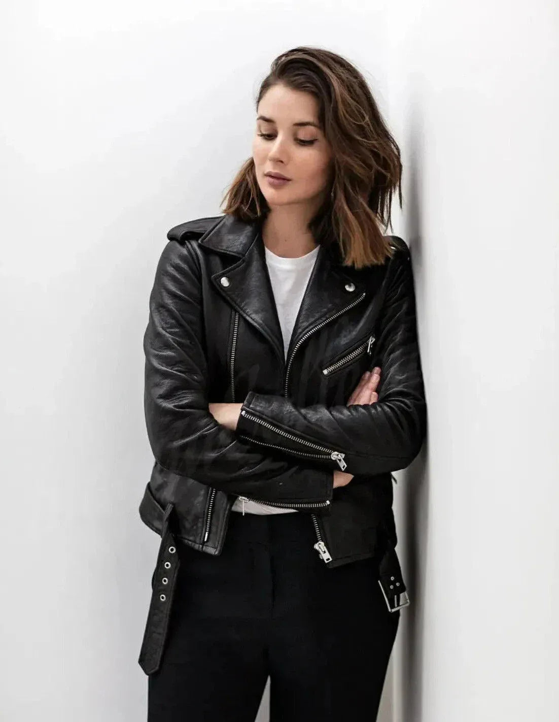 Women's Black Original Leather Moto Jacket - Premium Full-Grain Biker Style