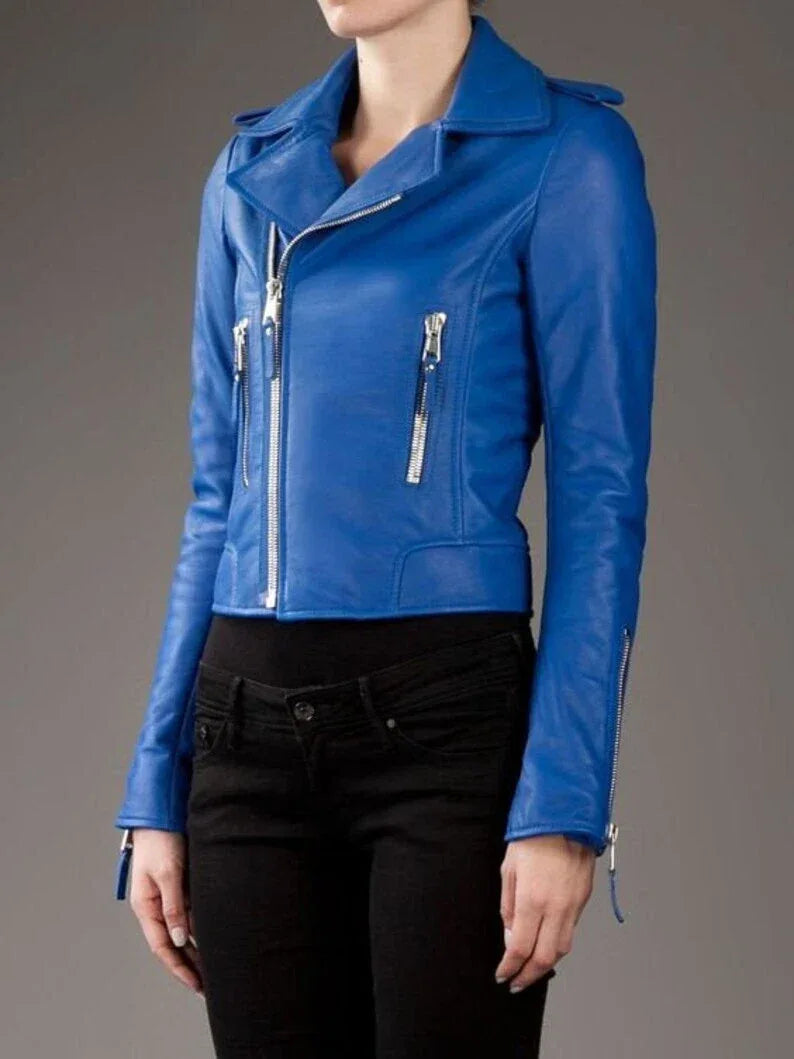 Blue Original Leather Moto Jacket – Premium Handcrafted Full-Grain Leather