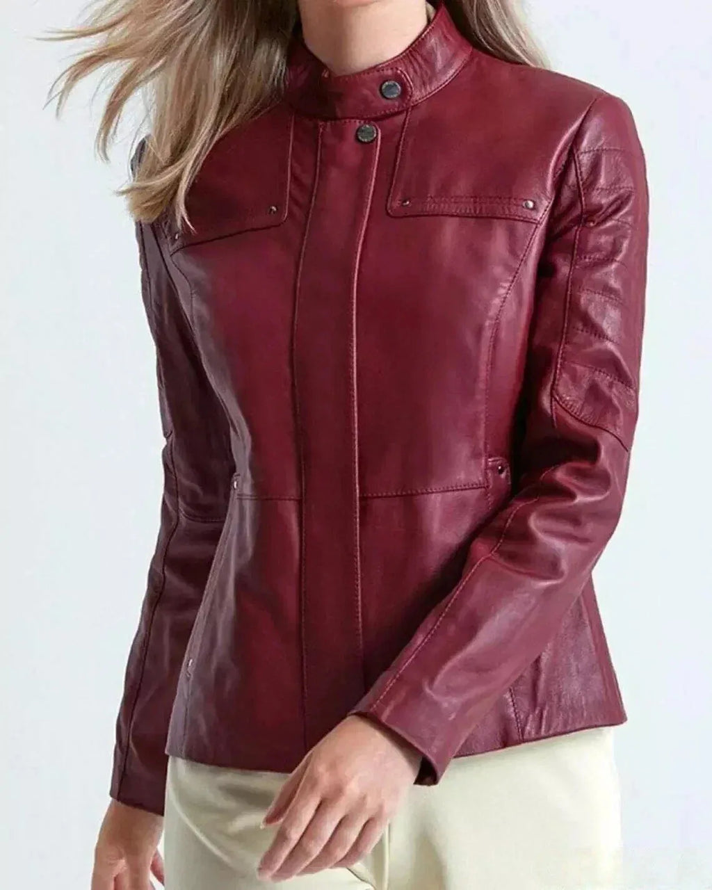 Women's Burgundy Original Leather Jacket - Premium Full-Grain Wine Red Leather