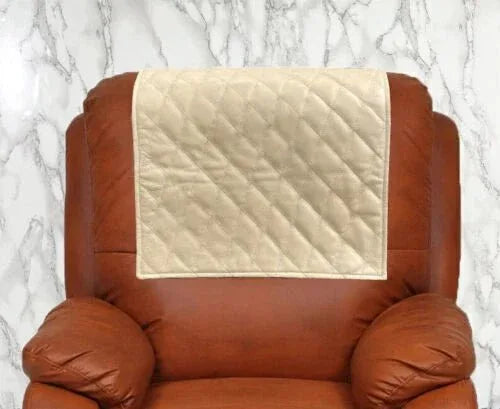 Premium Beige Quilted Headrest Recliner Cover - Full - Grain Original Leather - Kamercio