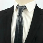 Premium Black Leather Necktie - Full - Grain Original Leather Statement Accessory - Kamercio