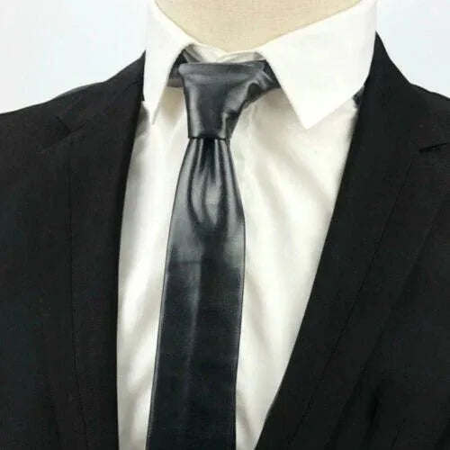 Premium Black Leather Necktie - Full - Grain Original Leather Statement Accessory - Kamercio