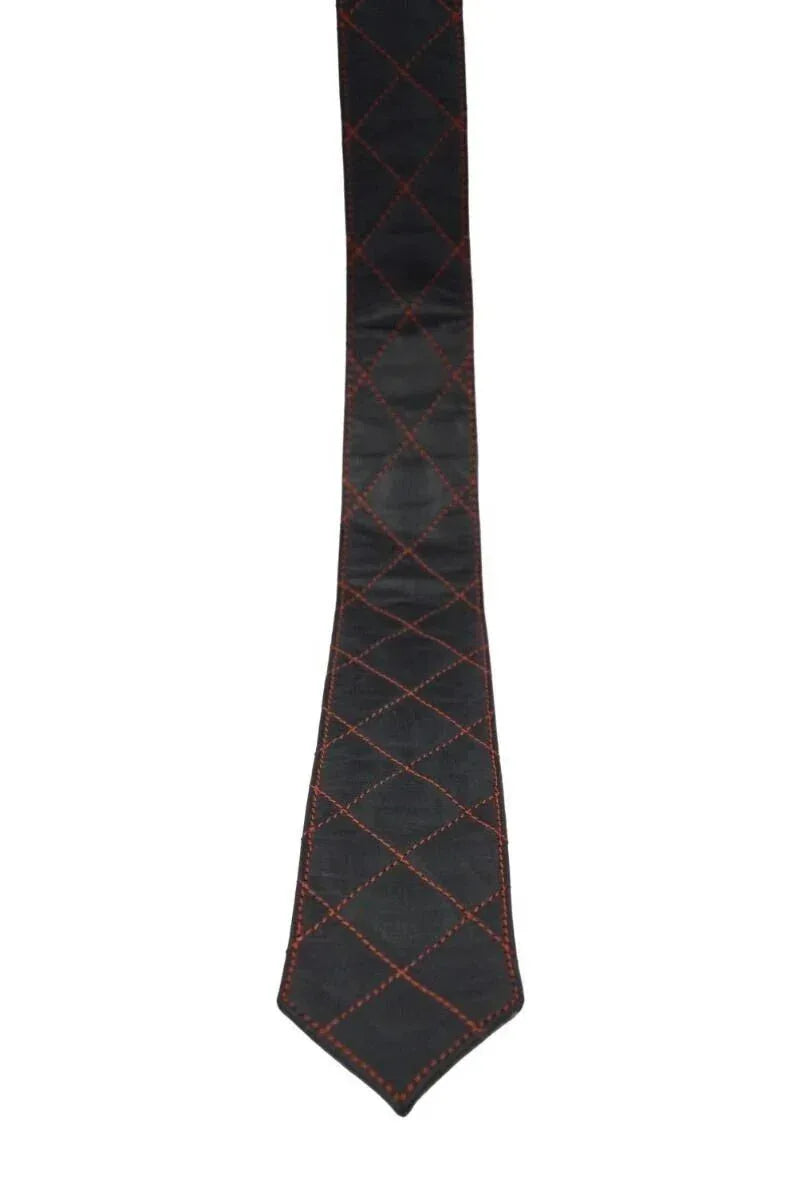 Premium Black Textured Leather Necktie - Full - Grain Original Leather Statement Accessory - Kamercio