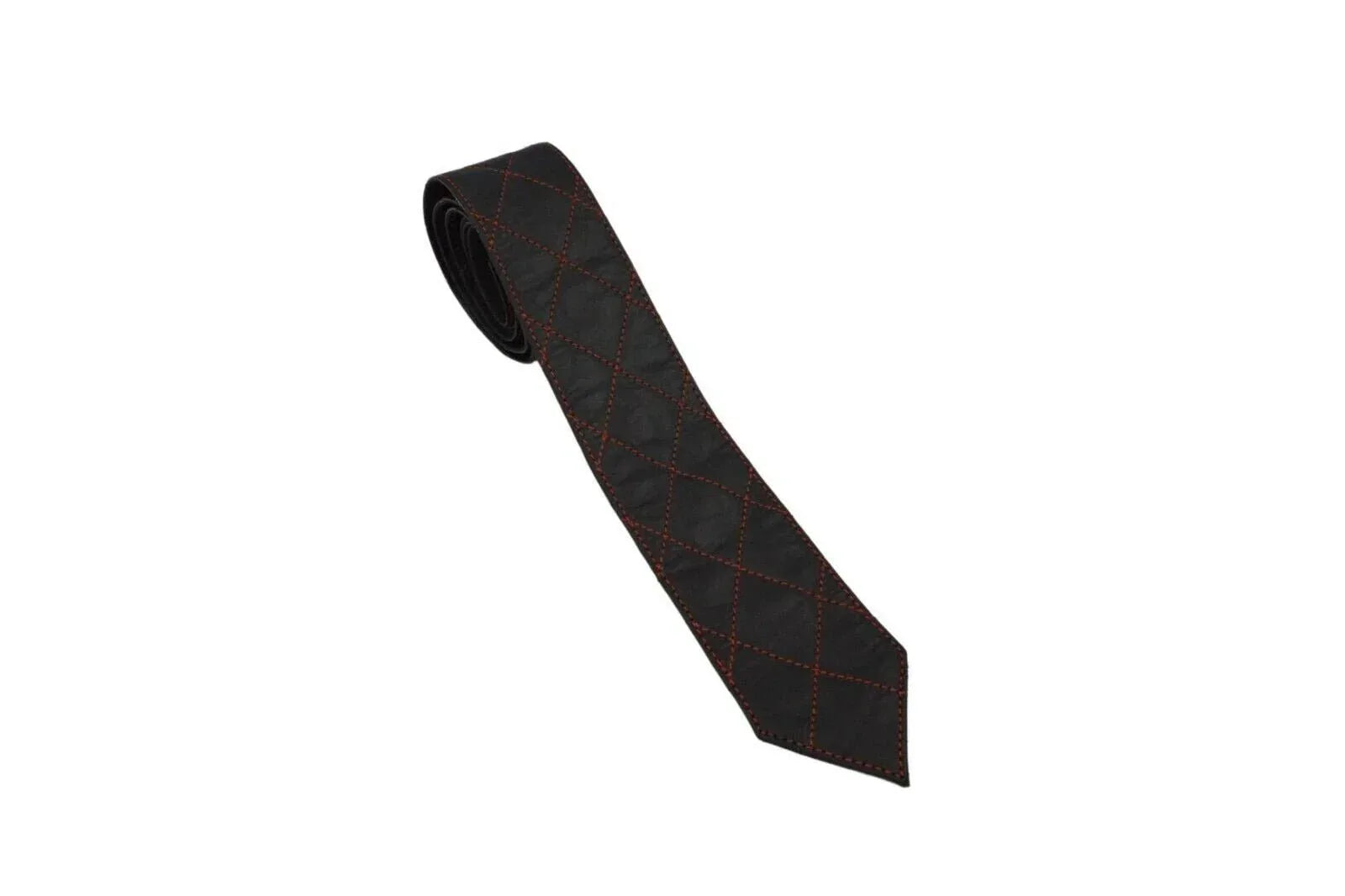 Premium Black Textured Leather Necktie - Full - Grain Original Leather Statement Accessory - Kamercio