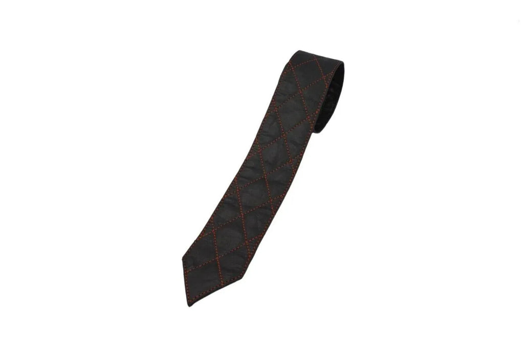 Premium Black Textured Leather Necktie - Full - Grain Original Leather Statement Accessory - Kamercio