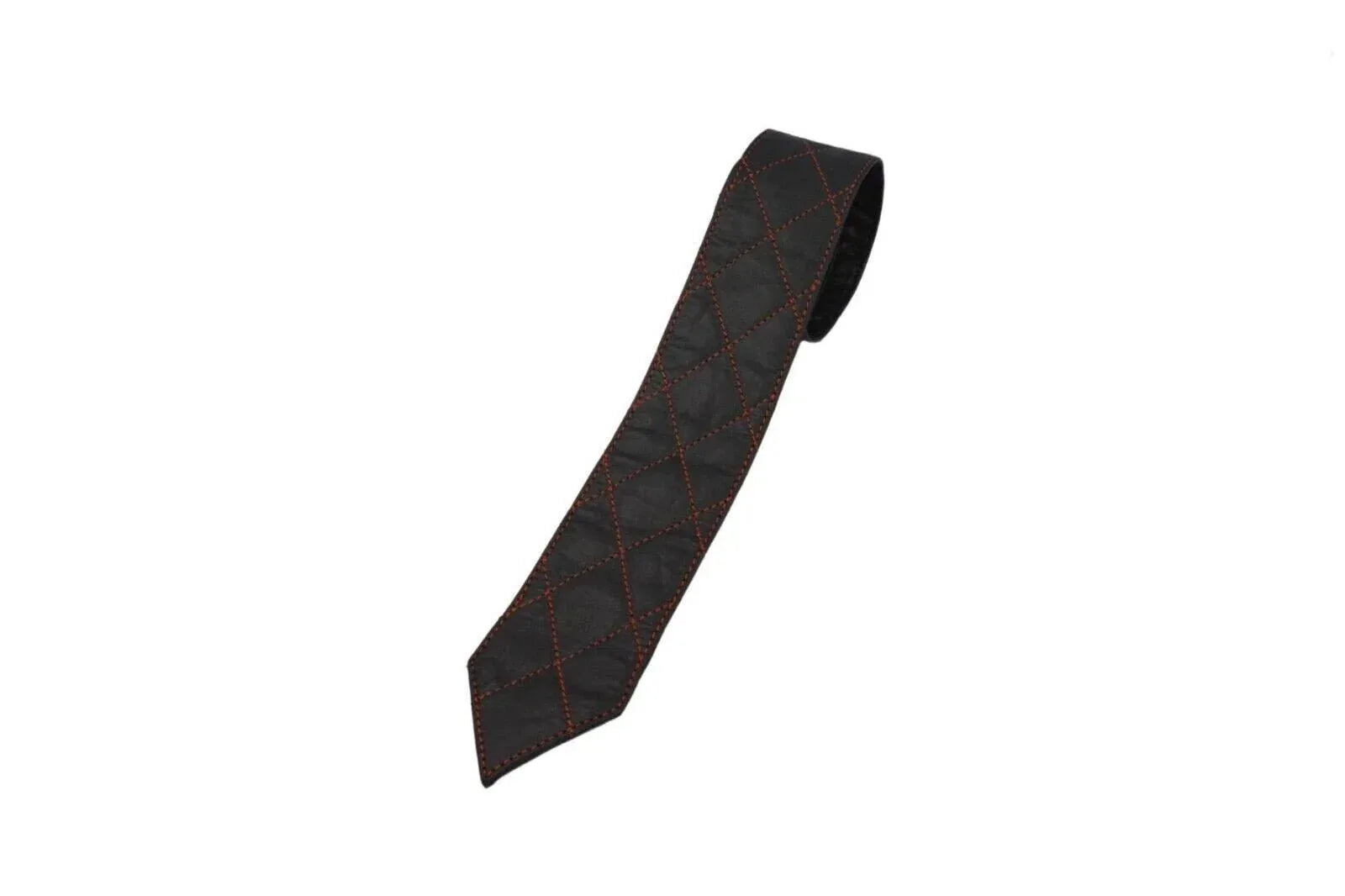 Premium Black Textured Leather Necktie - Full - Grain Original Leather Statement Accessory - Kamercio