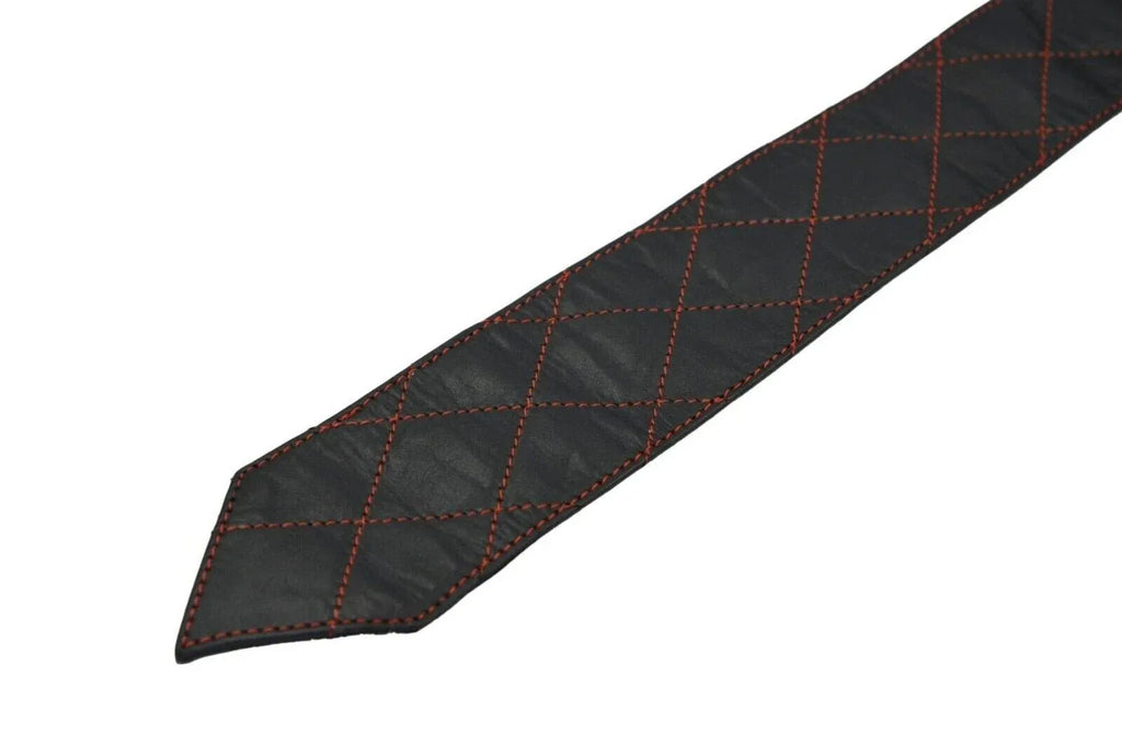 Premium Black Textured Leather Necktie - Full - Grain Original Leather Statement Accessory - Kamercio