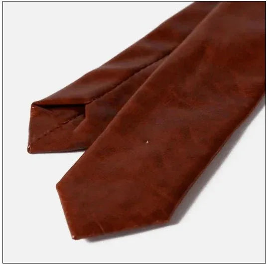 Premium Brown Leather Necktie - Full - Grain Leather Statement Accessory - Kamercio