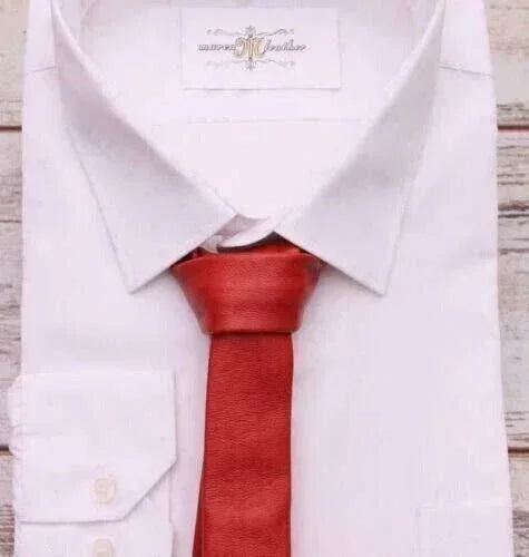 Premium Leather Slim Necktie - Full - Grain Leather Modern Accessory - Kamercio