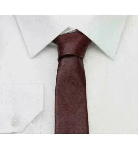 Premium Leather Slim Necktie - Full - Grain Leather Modern Accessory - Kamercio