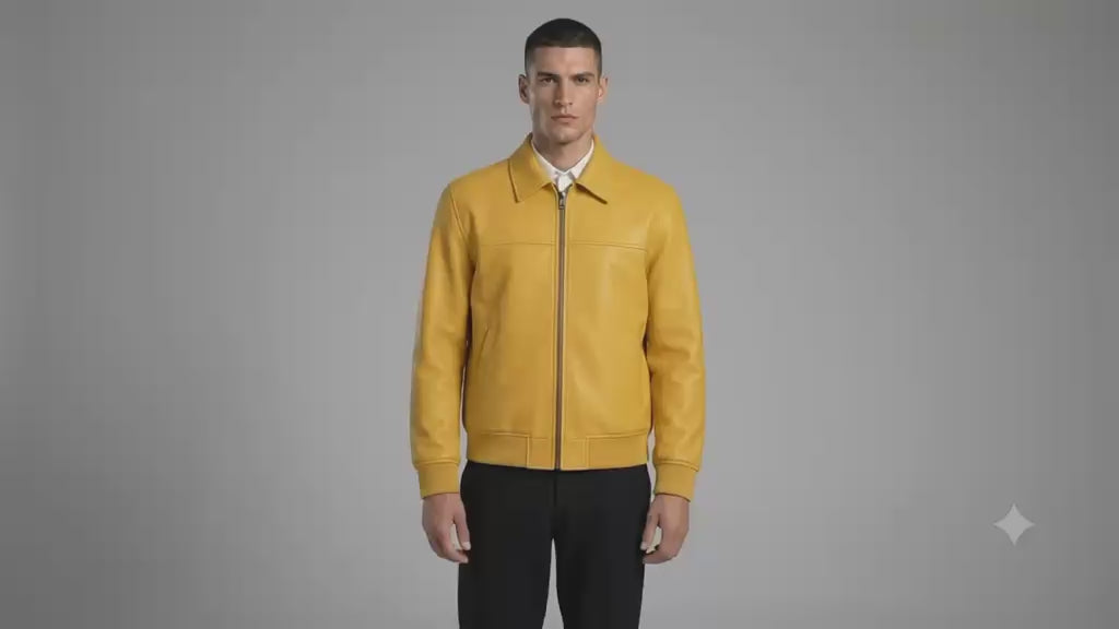 Men's Yellow Zip-Up Premium Original Leather Jacket