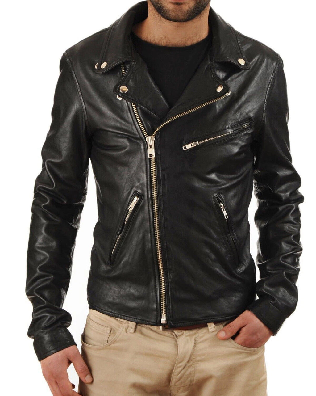 Men's Asymmetrical Original Black Leather Biker Premium Jacket