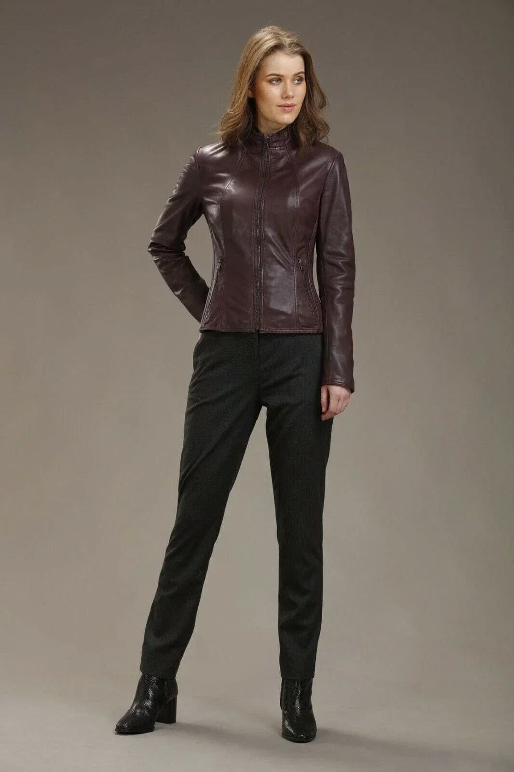 Tailored Original Leather Premium Moto Jacket - Burgundy - Kamercio