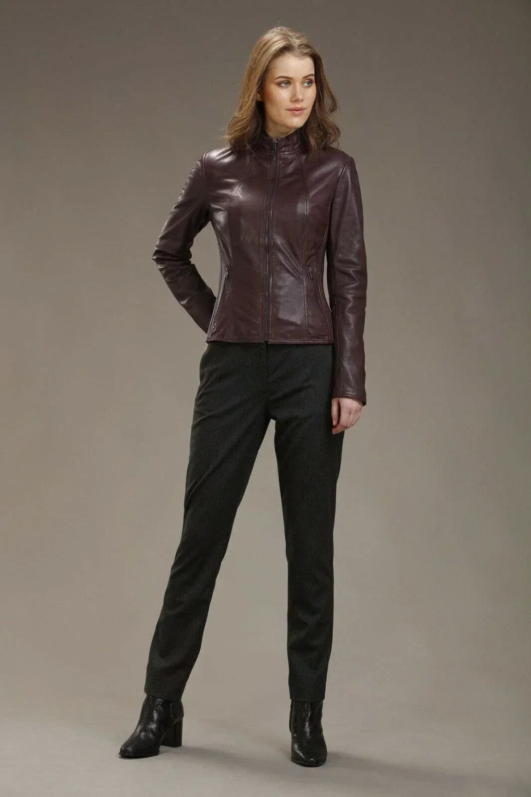 Tailored Original Leather Premium Moto Jacket - Burgundy - Kamercio