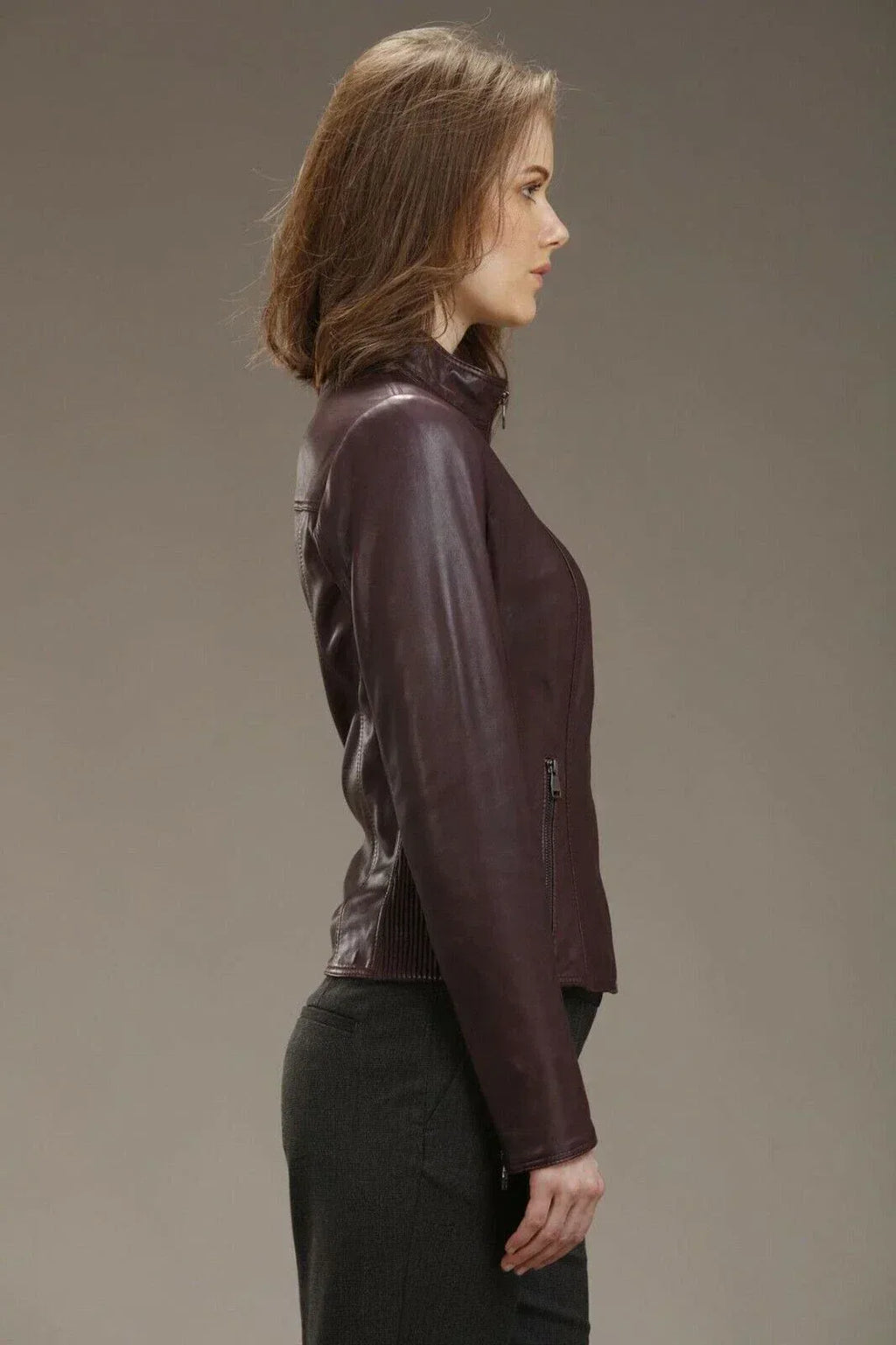 Tailored Original Leather Premium Moto Jacket - Burgundy - Kamercio