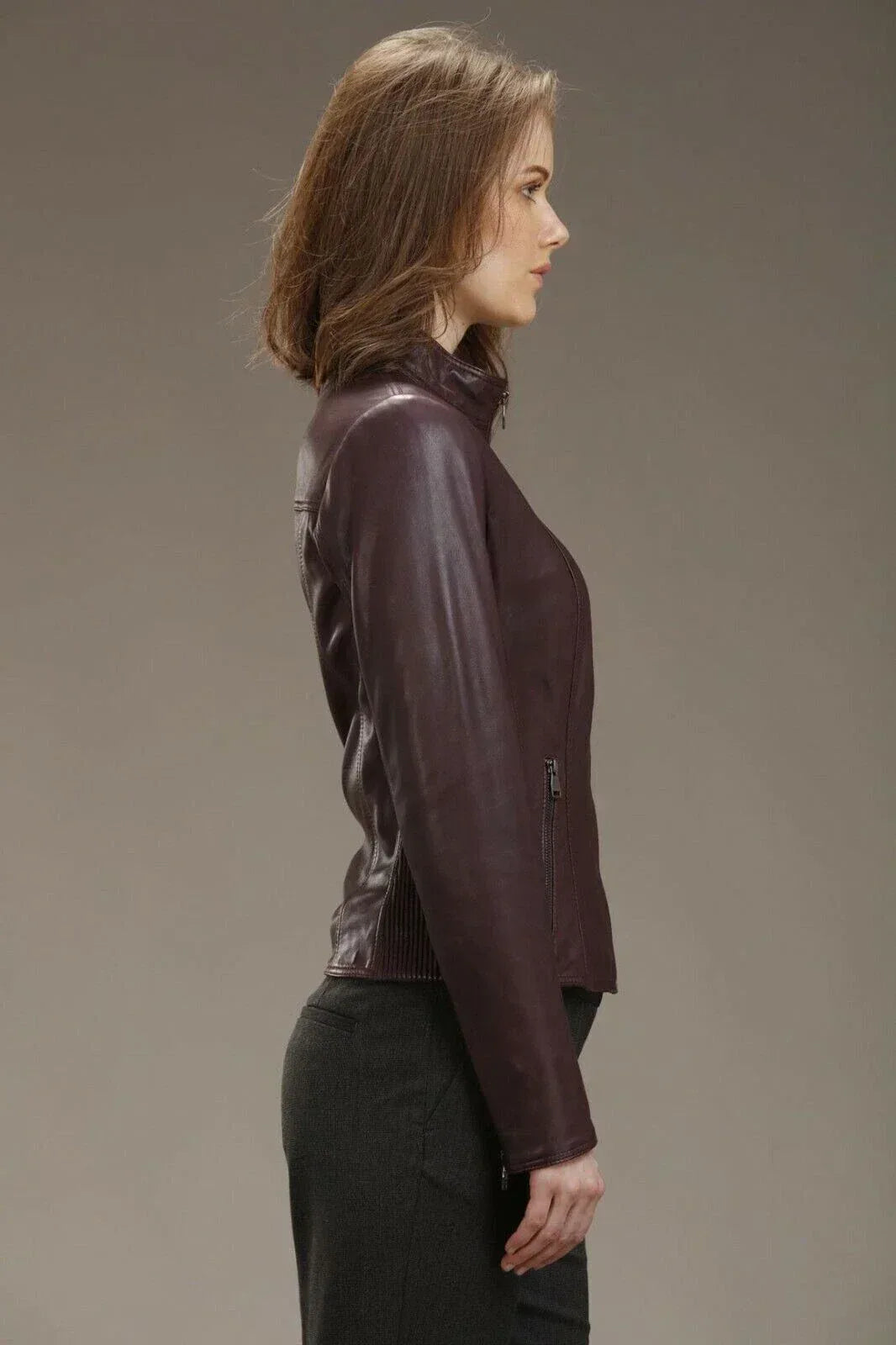 Tailored Original Leather Premium Moto Jacket - Burgundy - Kamercio