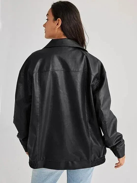 Oversized Original Leather Bomber Premium Jacket - Black - Kamercio