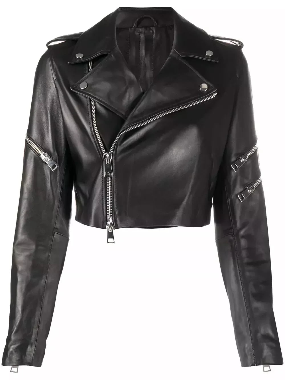 Ultra-Cropped Original Leather Moto Primium Jacket - Black - Kamercio