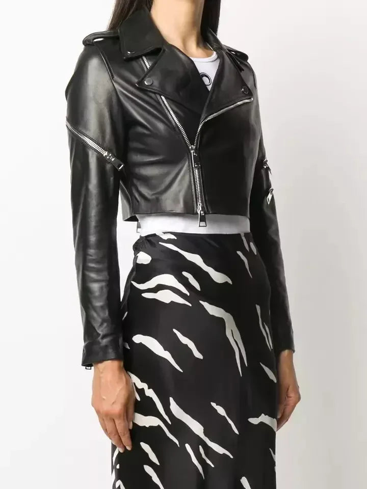 Ultra-Cropped Original Leather Moto Primium Jacket - Black - Kamercio