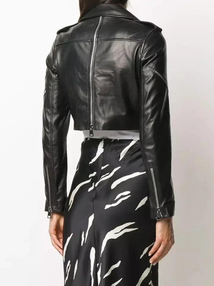 Ultra-Cropped Original Leather Moto Primium Jacket - Black - Kamercio