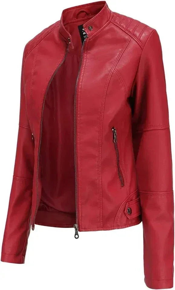 Women's Red Quilted Original Leather Jacket - Premium Biker Style - Kamercio