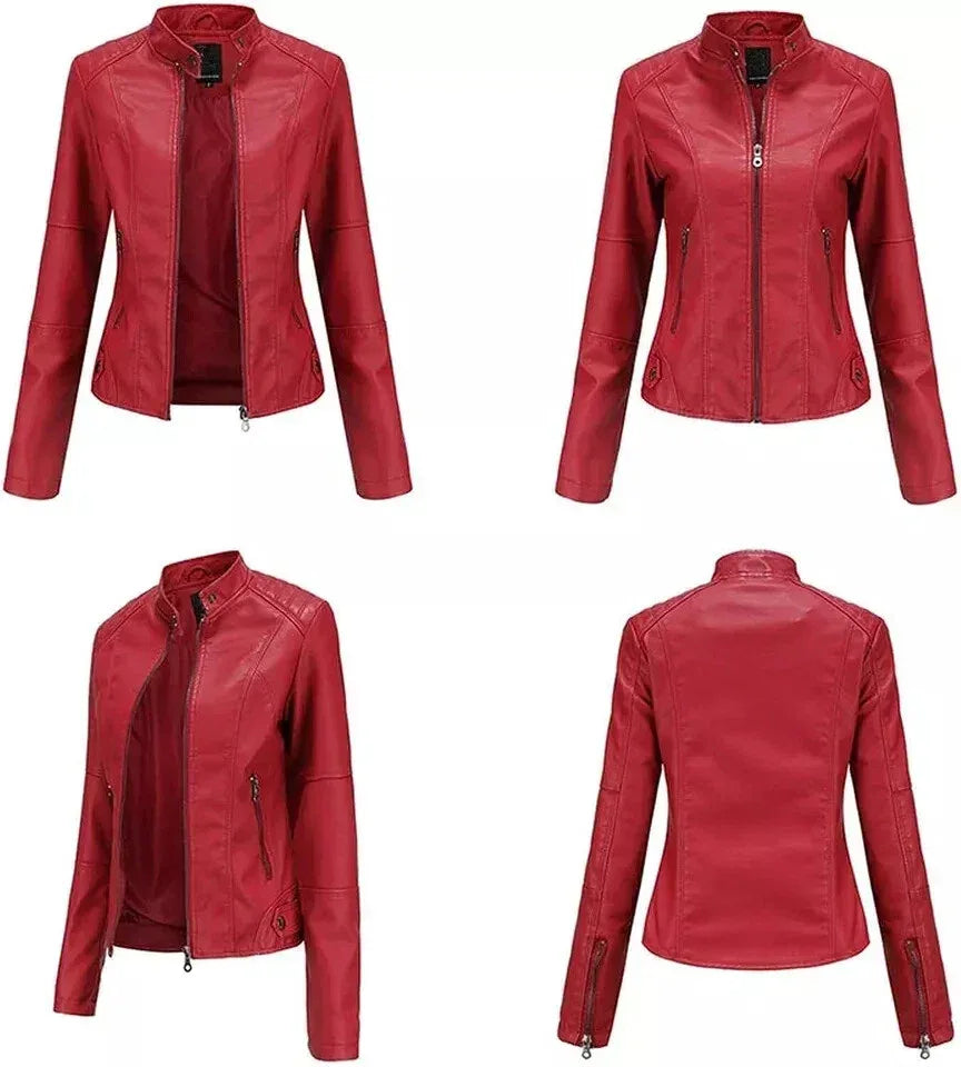 Women's Red Quilted Original Leather Jacket - Premium Biker Style - Kamercio