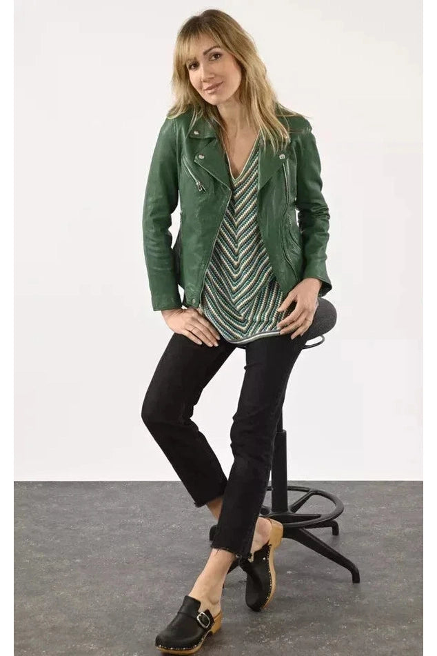 Women's Forest Original Green Leather Premium Biker Jacket - Kamercio