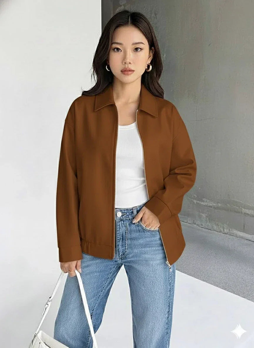 Women's Cognac Original Brown Leather Premium Jacket - Minimalist